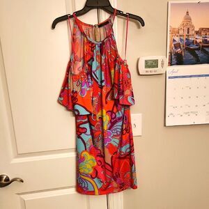 Trina by Trina Turk Floral Multicolor Cutout Sleeves Dress Size XL